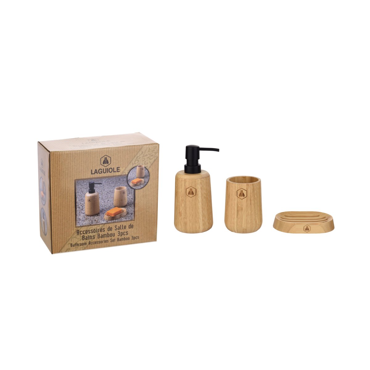 Accessoires de salle de bain en bambou 3 pcs – Image 2