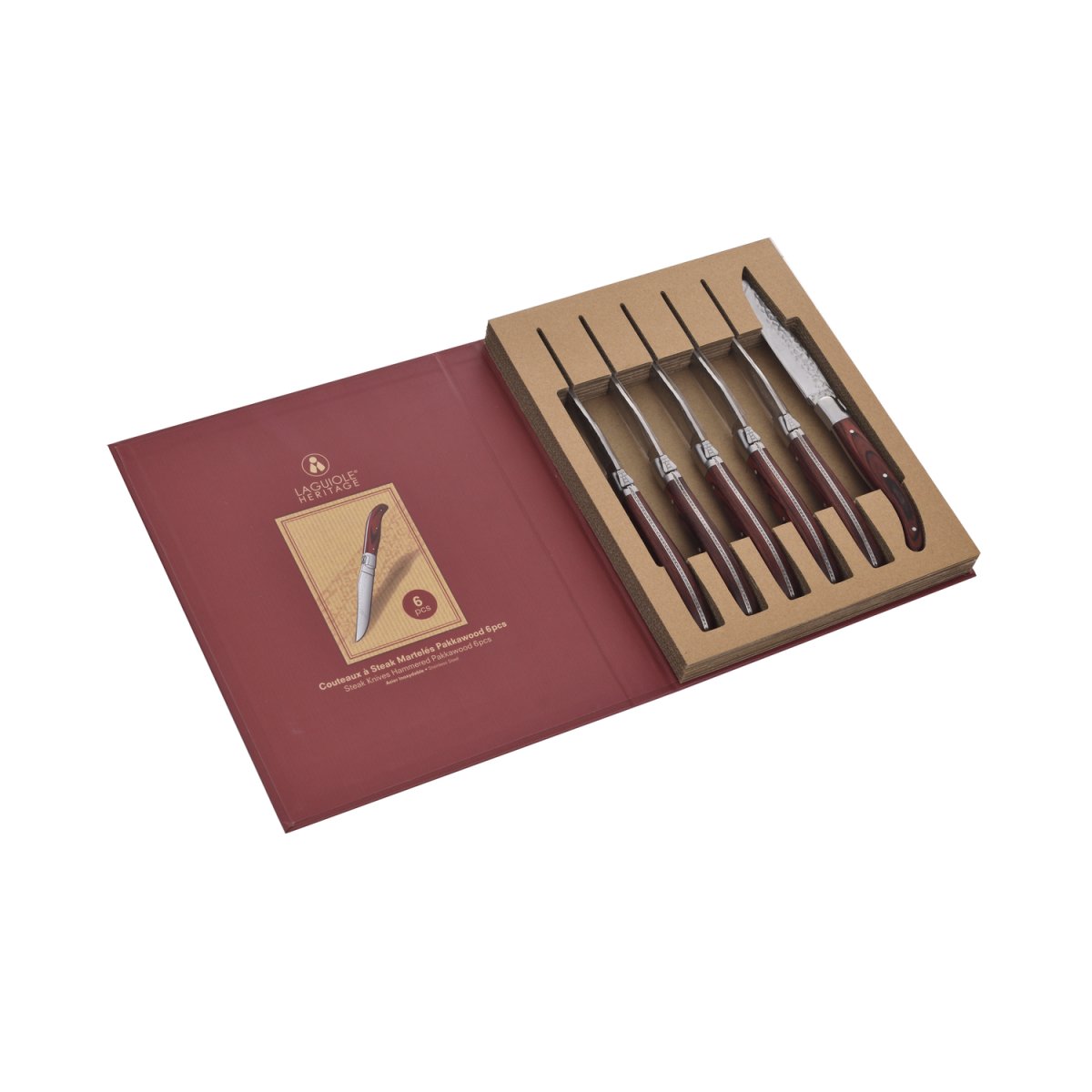 Coffret Couteaux à steak 6 pièces martelés en bois de Pakka