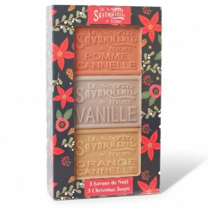 Fourreau 3 savons de Noël 100g – Pomme Cannelle, Vanille, Orange Cannelle