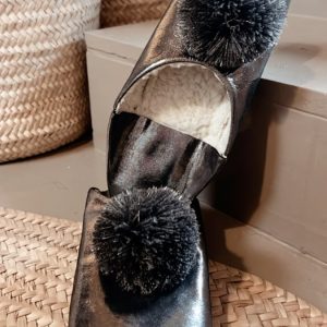 Babouche grise foncé argenté