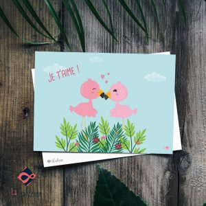 Carte COUPLE FLAMANTS ROSES