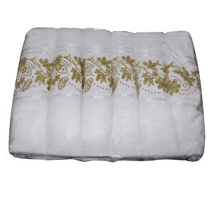 Ensemble De 6 Serviettes Blanc Motif Doré