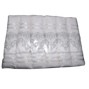Ensemble De 6 Serviettes Blanc Motif Argenté