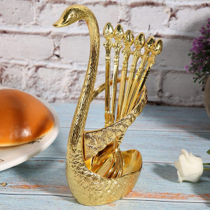 Ensemble De Cuillères Luxe Avec Support En Forme De Cygne