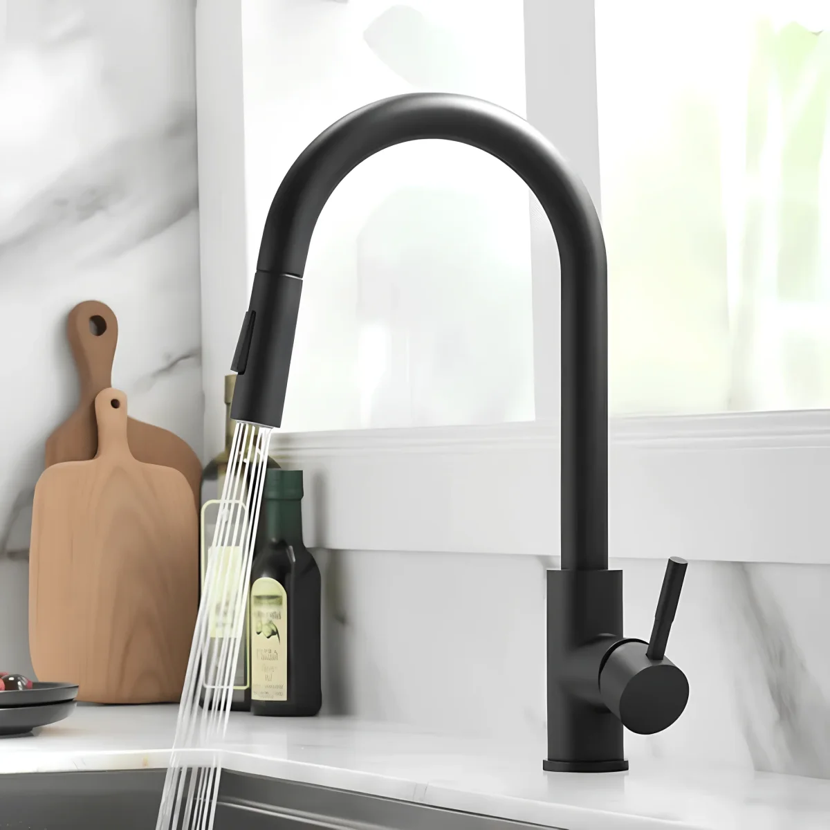 Robinet cuisine doré avec bec extractible – Design en laiton brossé – Image 2
