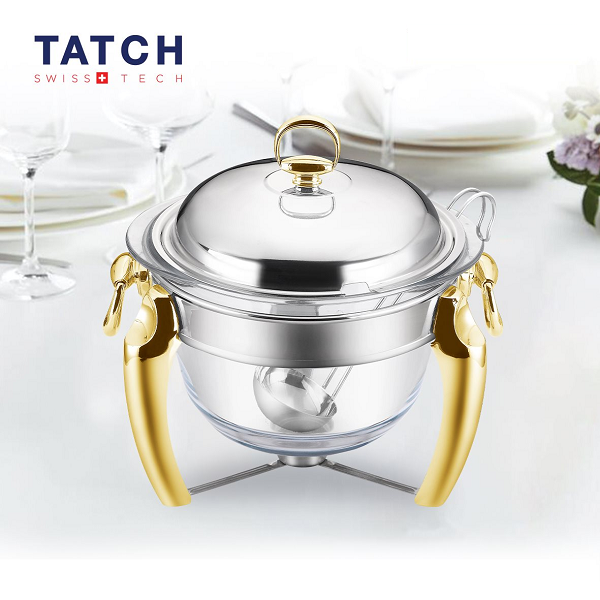Soupière Avec Flamme En Inox/Verre 4.1 Litres , Gold Et Argenté – Image 2