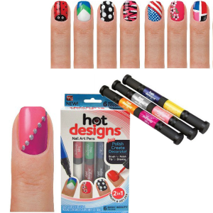 Vernis à Ongles HOT DESIGNS 2 en 1 : Brosse & Stylo 6 Couleurs